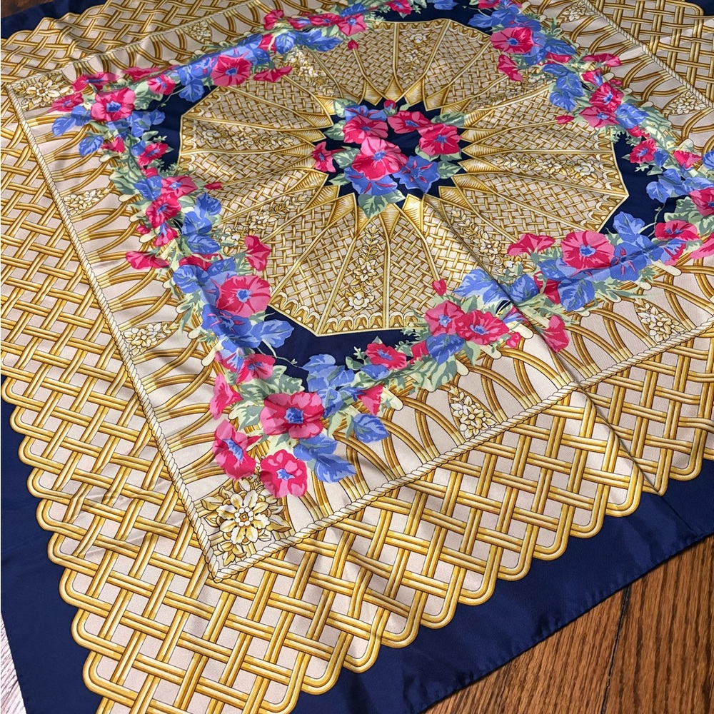 Pierre Balmain Floral Gold and Blue Scarf